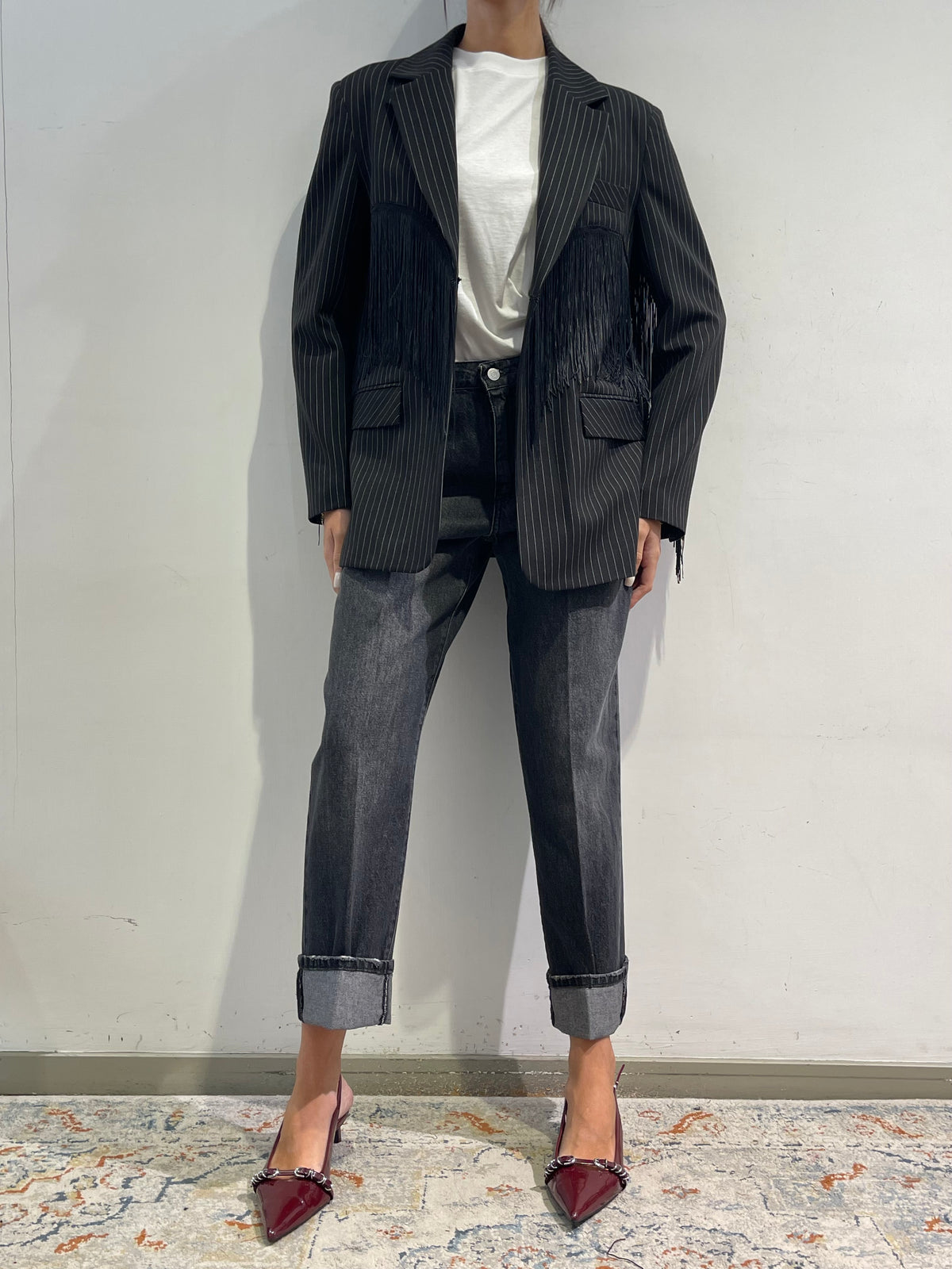 Dixie - Giacca gessata con frange - nero
