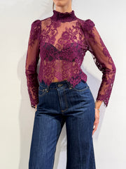 Motel - Blusa in pizzo magenta
