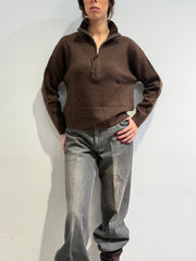 Le Streghe - Maglia in lana con zip moro
