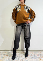 Dixie - Maglia con frange tabacco