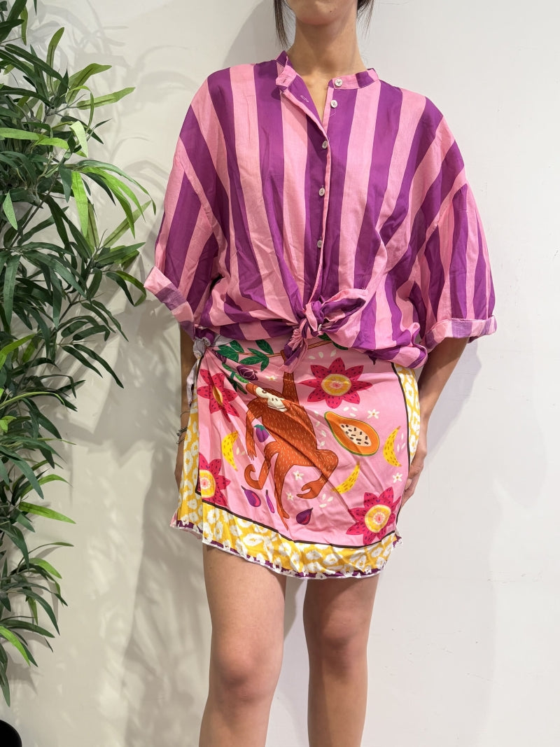 Tensione In - Camicia in mussola righe rosa e viola
