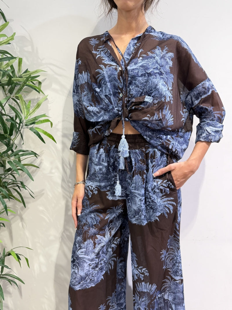 Motel - Camicia fantasia palme moro