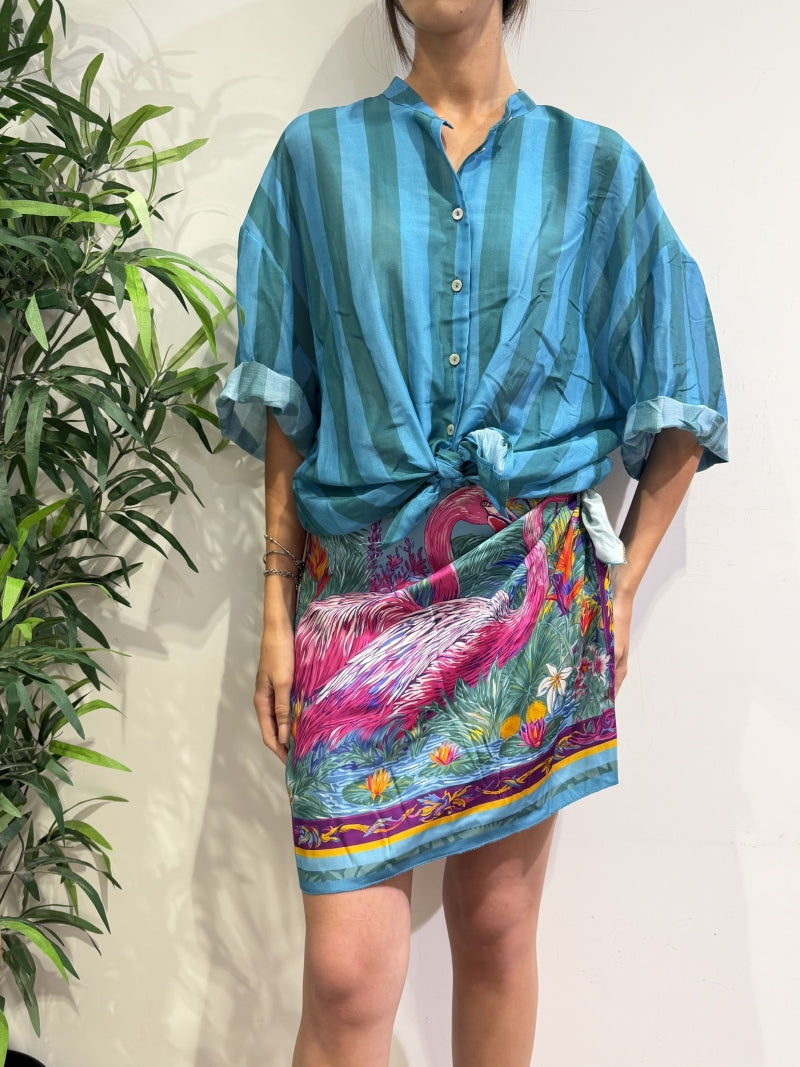 Tensione In - Camicia in mussola a righe celeste e verde