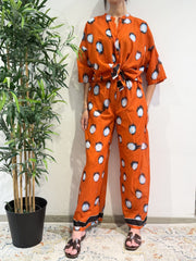Tensione In - Pantalone in mussola rosso e celeste