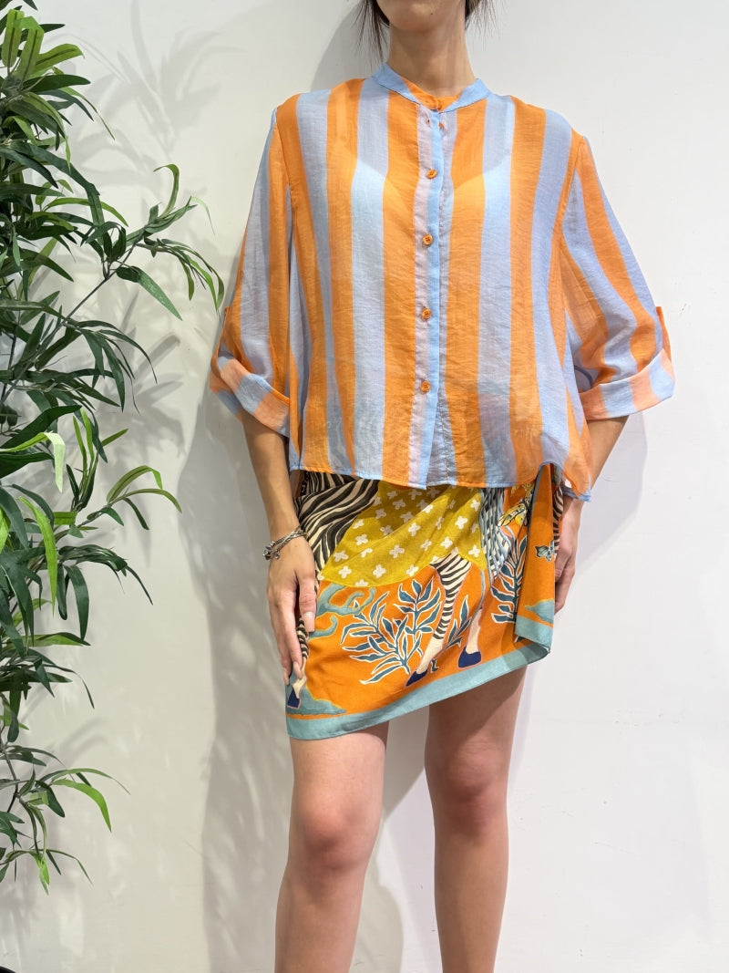 Haveone - Camicia in mussola righe arancio e celeste