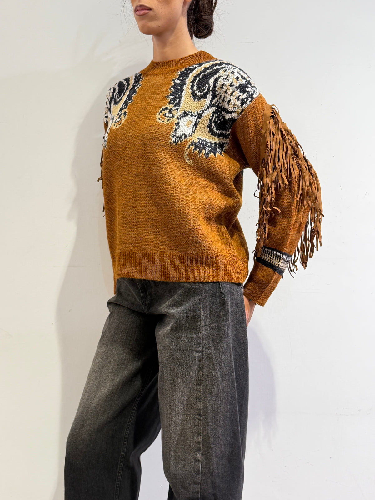 Dixie - Maglia con frange tabacco