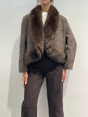 Tensione In - Giacca tweed con ecopelliccia moro