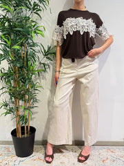 Le Streghe - T-Shirt con ricamo in pizzo moro