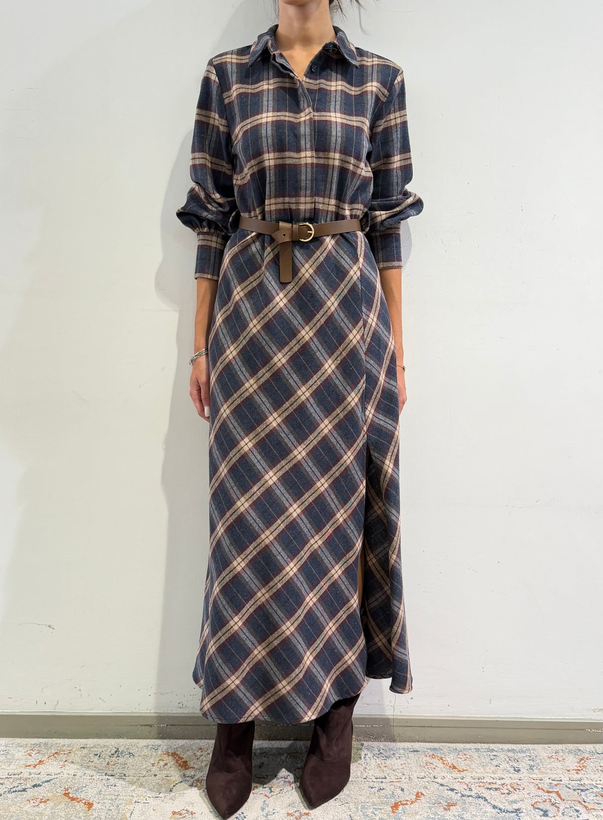 Motel - Abito collo camicia check blu