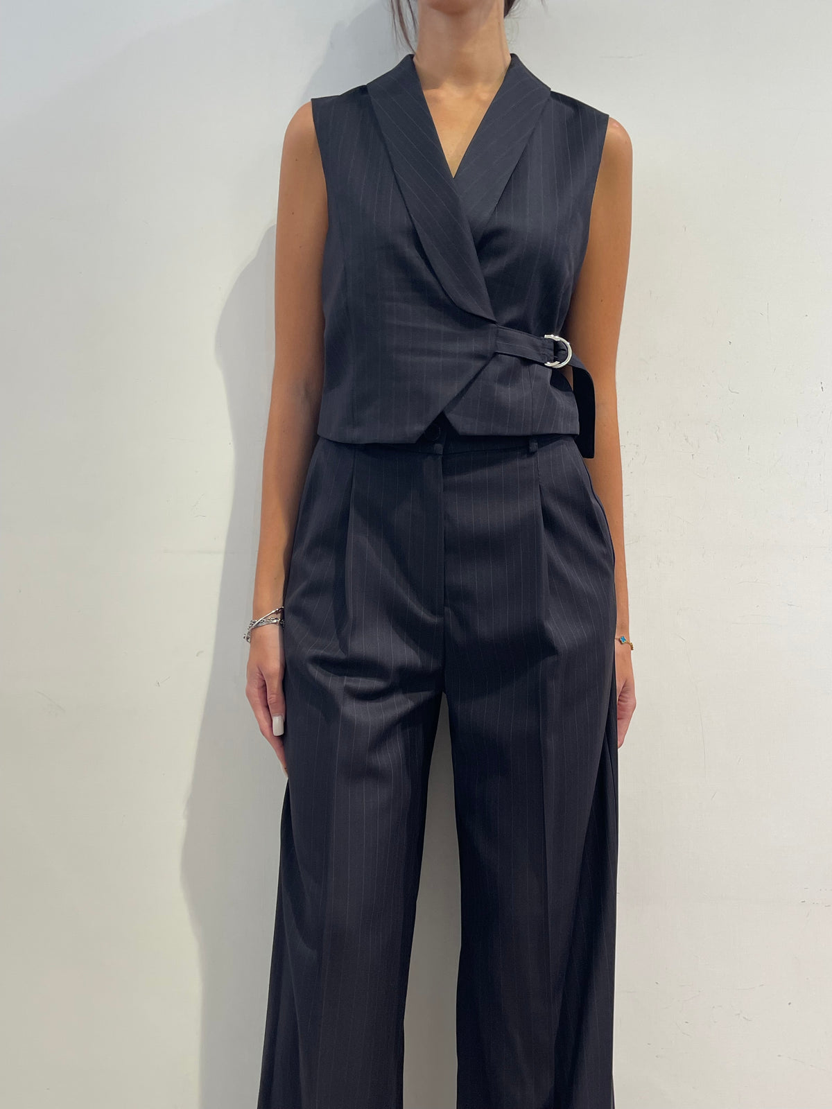 Vicolo - Completo gilet e pantaloni gessato blu