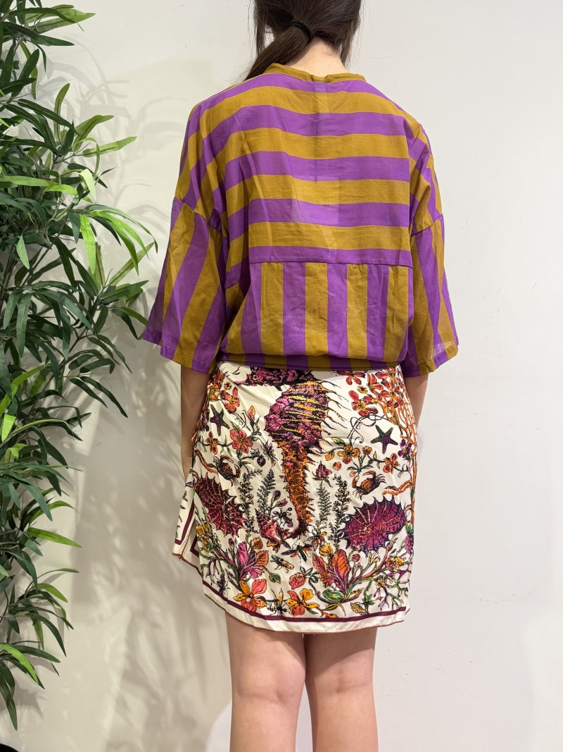 Tensione In - Camicia in mussola righe viola e cuoio