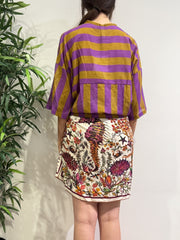 Tensione In - Camicia in mussola righe viola e cuoio