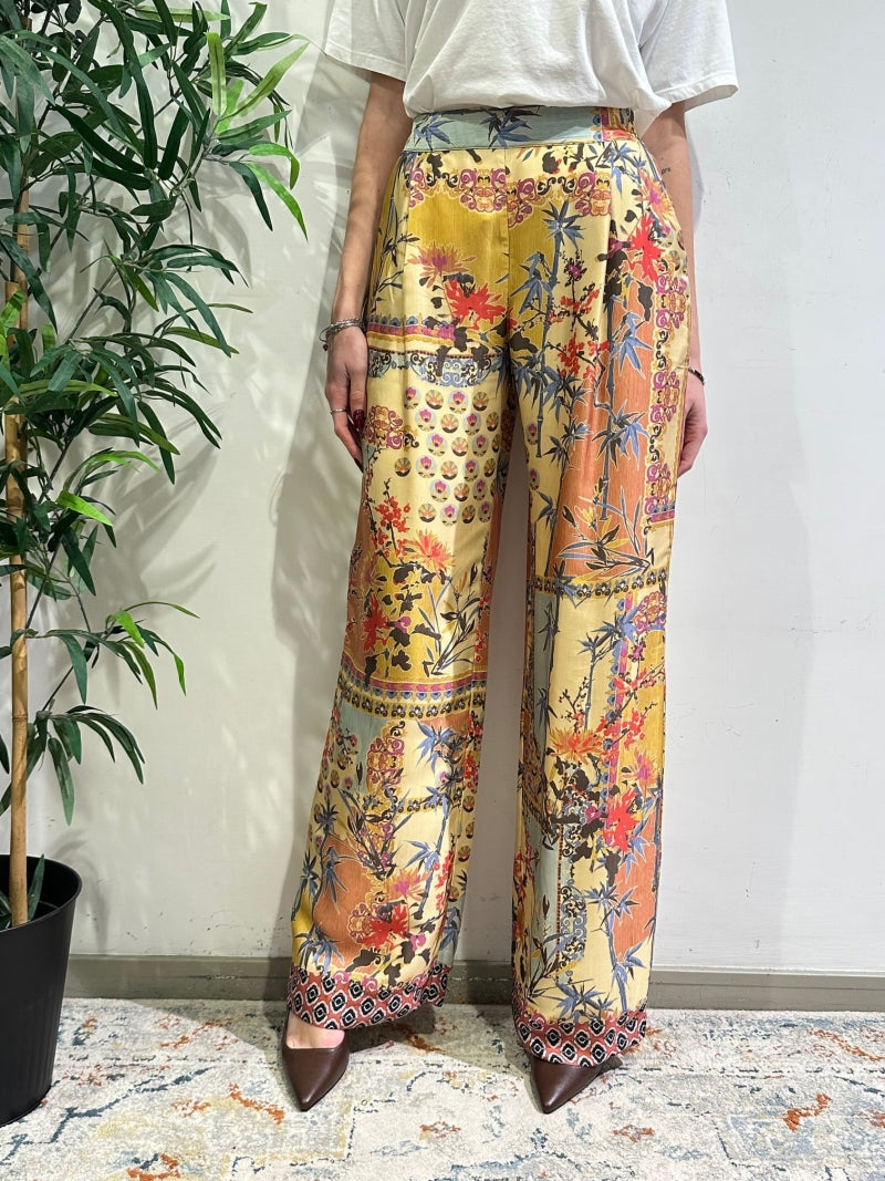 Dixie - Pantalone palazzo in satin stampa fiori