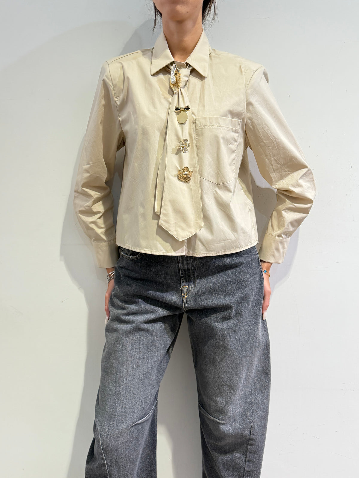 Haveone - Camicia con cravatta beige