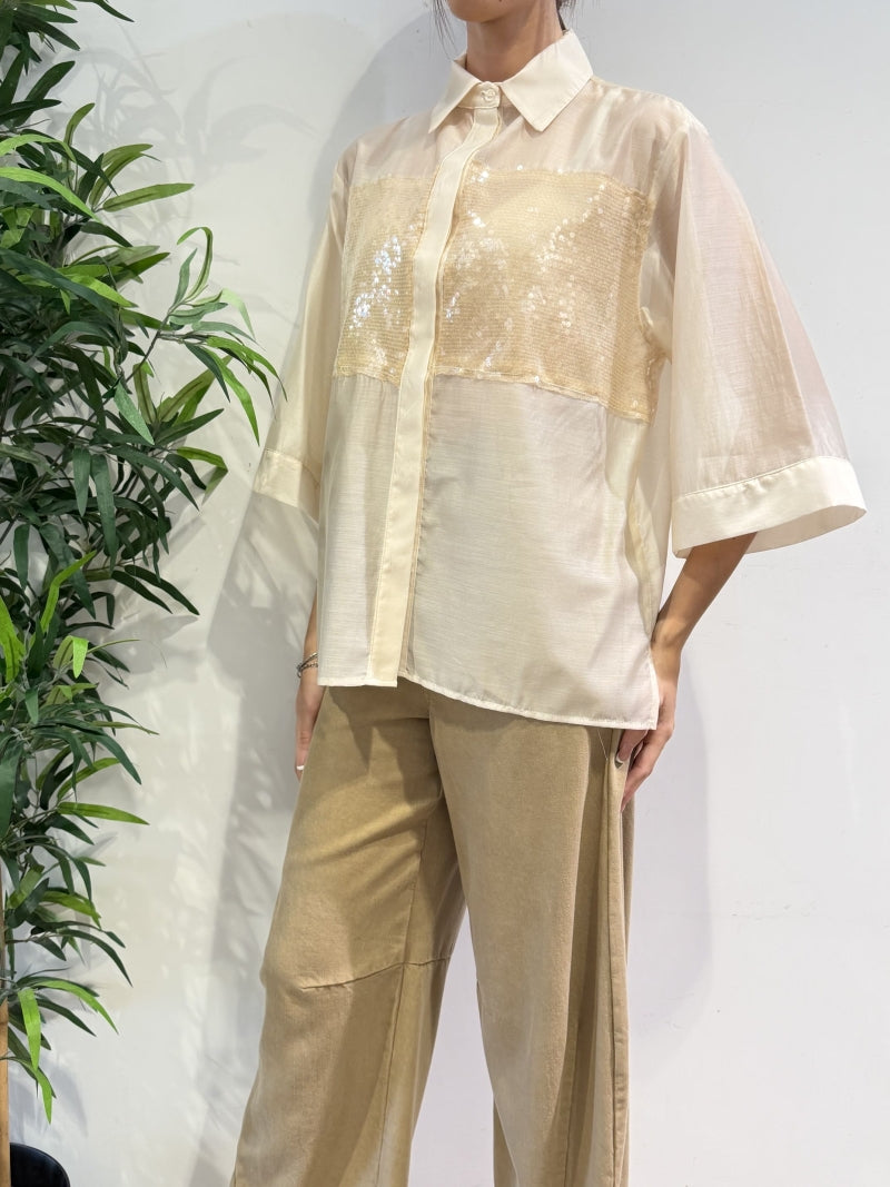 Dixie - Camicia con fascia in paillettes avorio