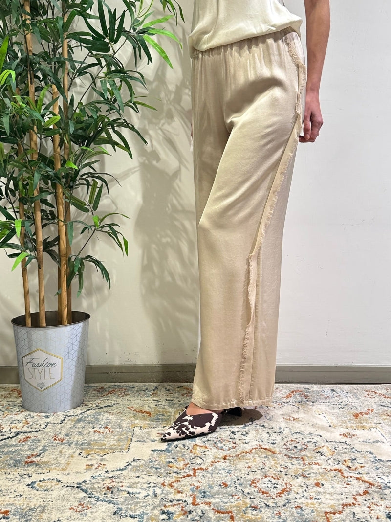 Kontatto - Pantalone con dettaglio frangia avorio