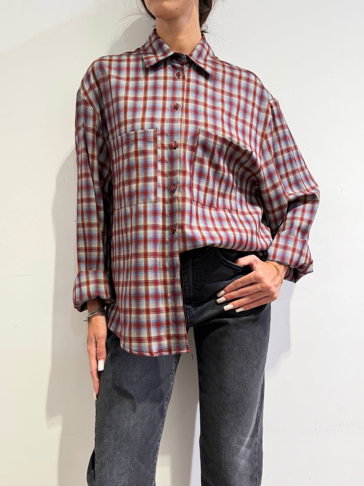 Haveone - Camicia over check bordeaux e celeste