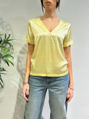 Dixie - Blusa scollo a V in satin paglierino