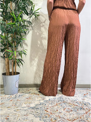 Dixie - Completo top e pantalone tessuto stropicciato mattone