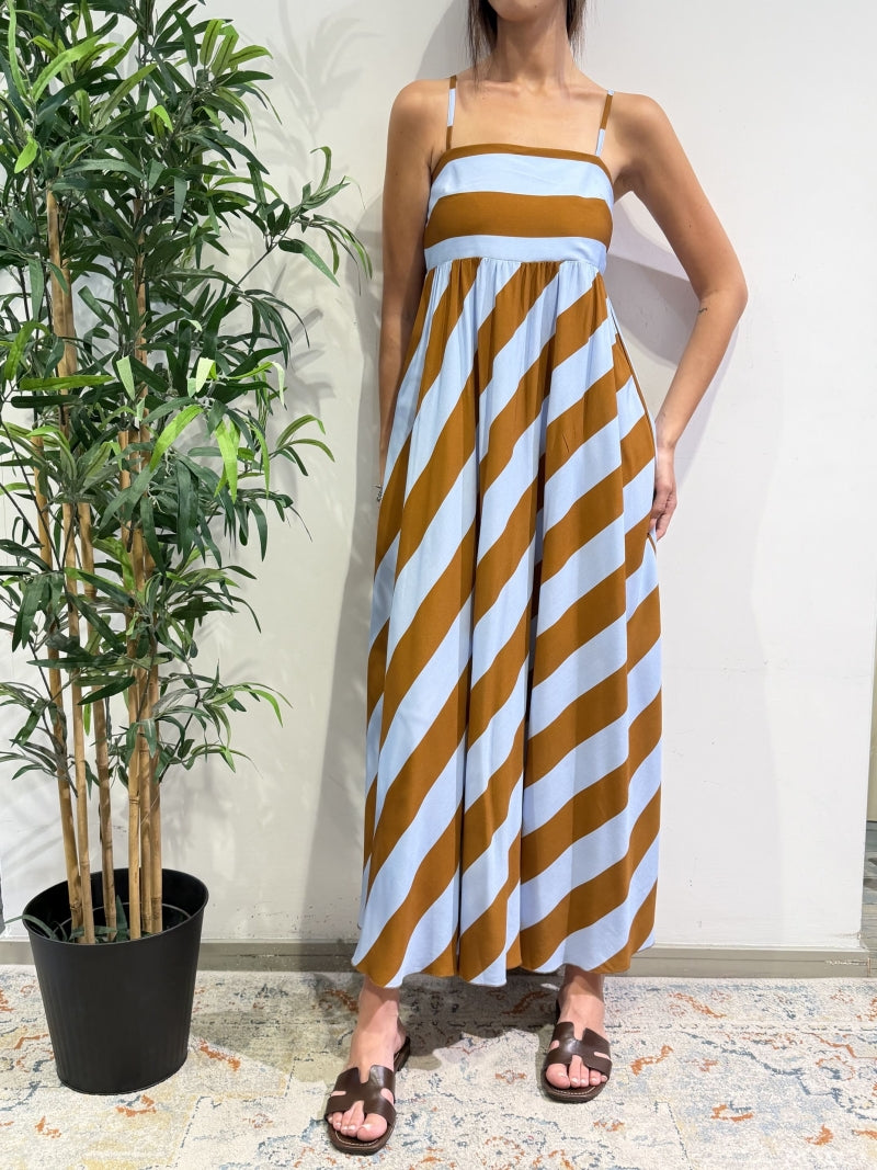 Tensione In - Vestito righe celeste e tabacco