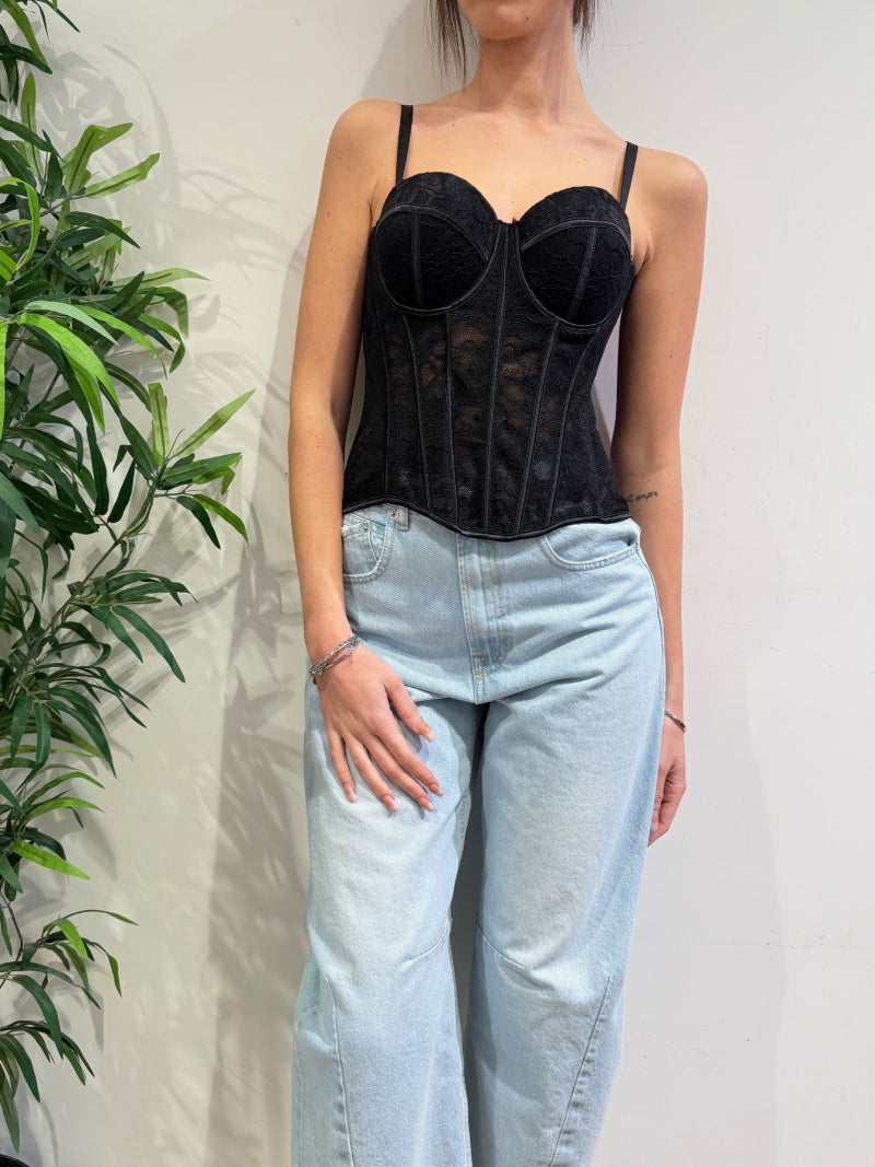 Haveone - Corpetto in pizzo nero