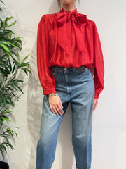 Vicolo - Blusa cropped con fiocco rossa