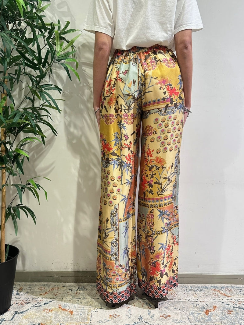 Dixie - Pantalone palazzo in satin stampa fiori