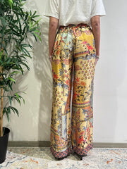 Dixie - Pantalone palazzo in satin stampa fiori