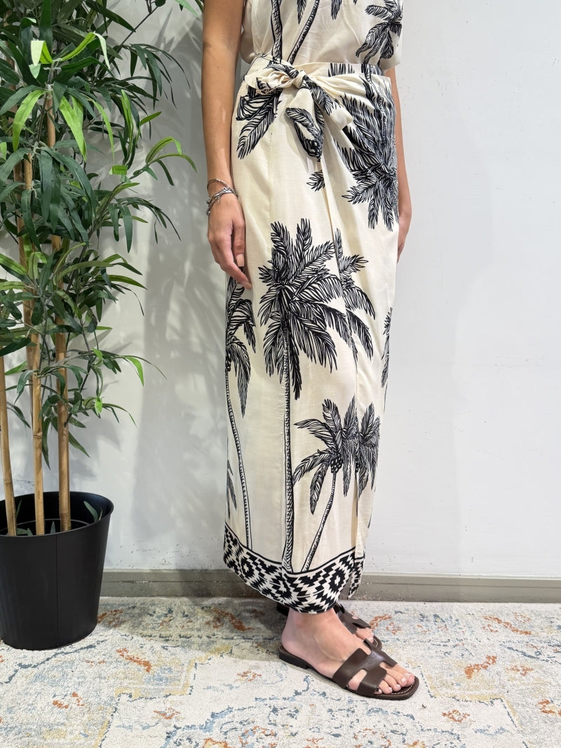 Haveone - Gonna lunga portafoglio palme panna e nera