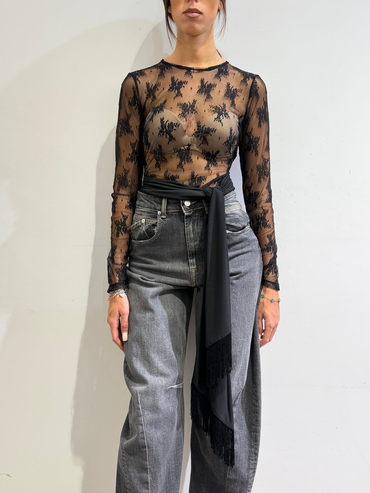 Haveone - Body in pizzo con fascia nera