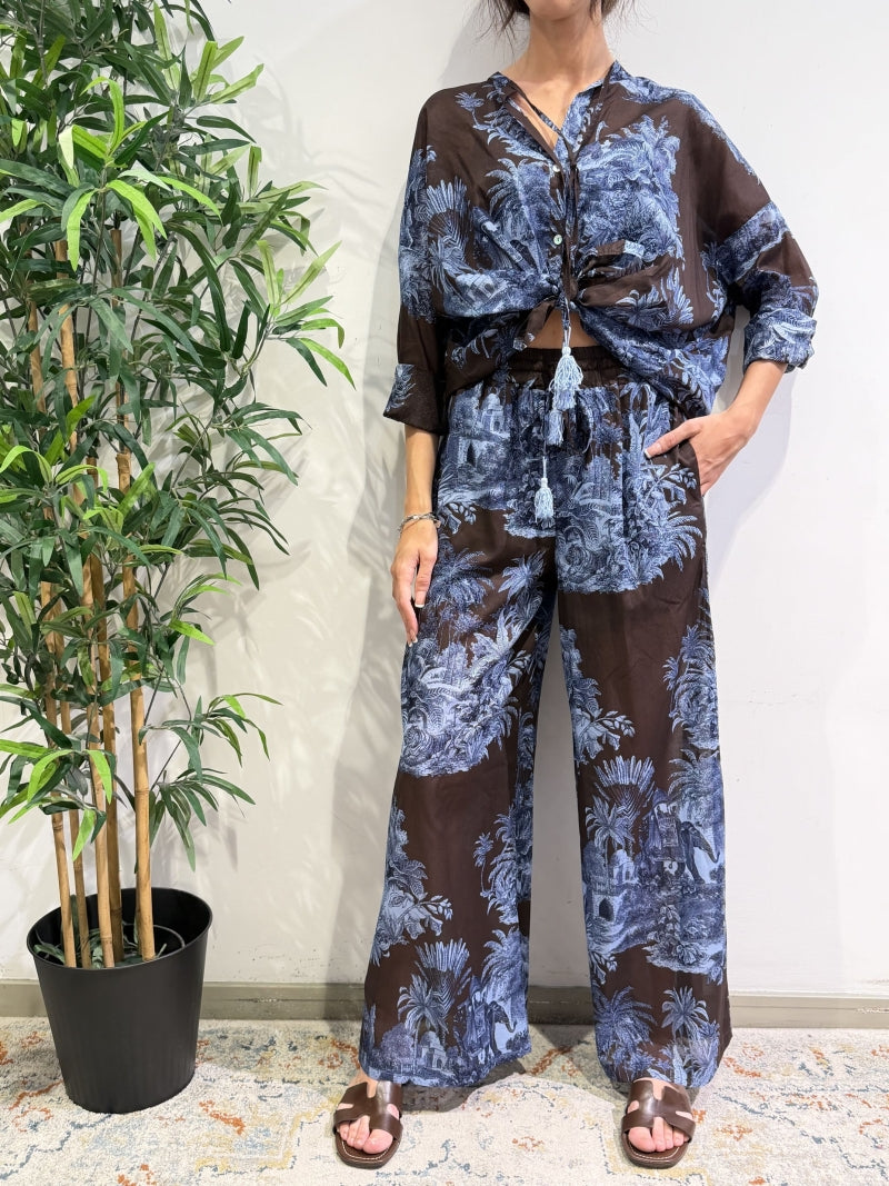 Motel - Camicia fantasia palme moro