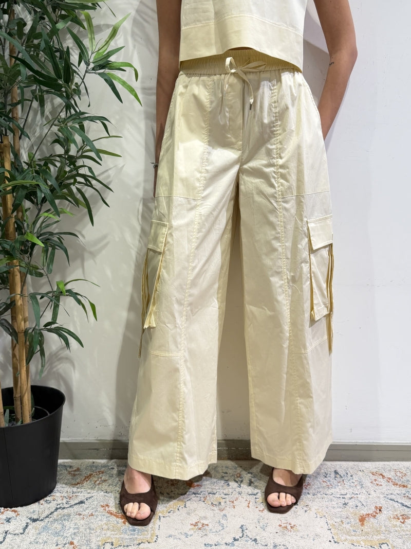 Tensione In - Pantalone cargo con coulisse panna