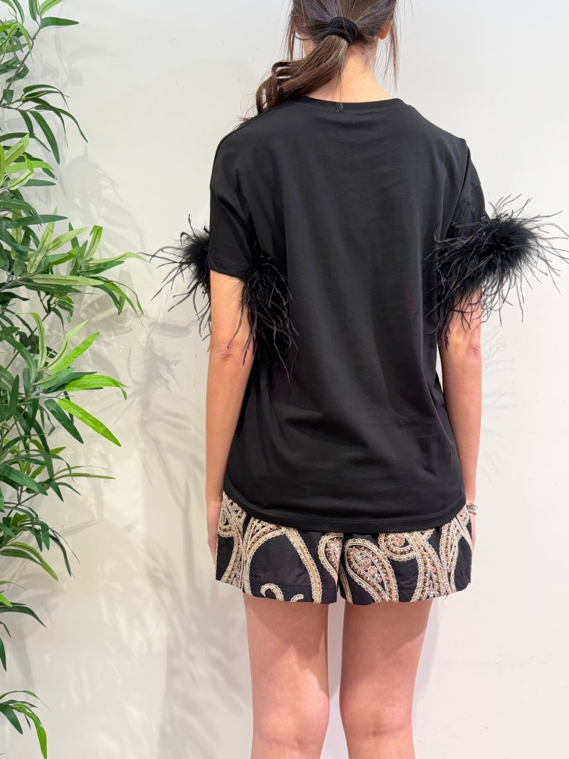 Le Streghe - T-Shirt con piume nera