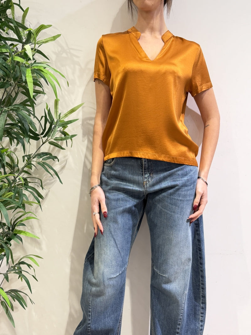 Dixie - T-Shirt scollo a v in satin arancione