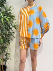 Haveone - Camicia doppia fantasia celeste e arancio