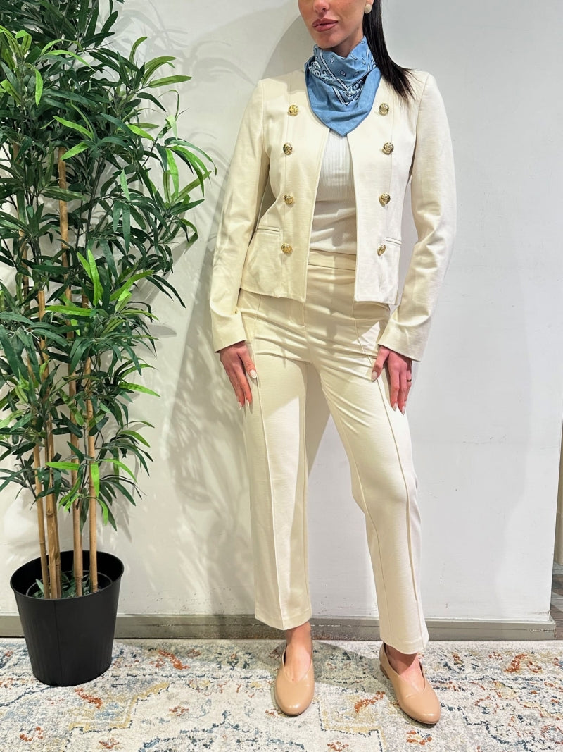 Tensione In - Pantalone punto milano slim fit panna