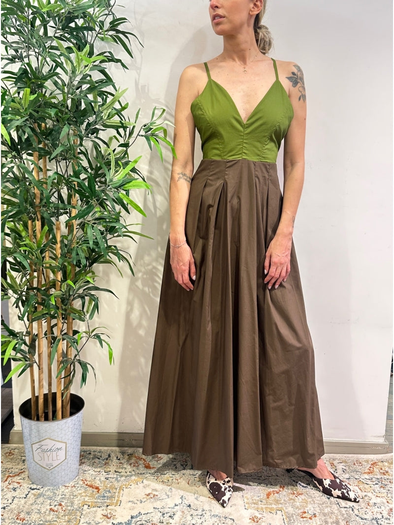 Dixie - Vestito incrociato dietro verde e moro