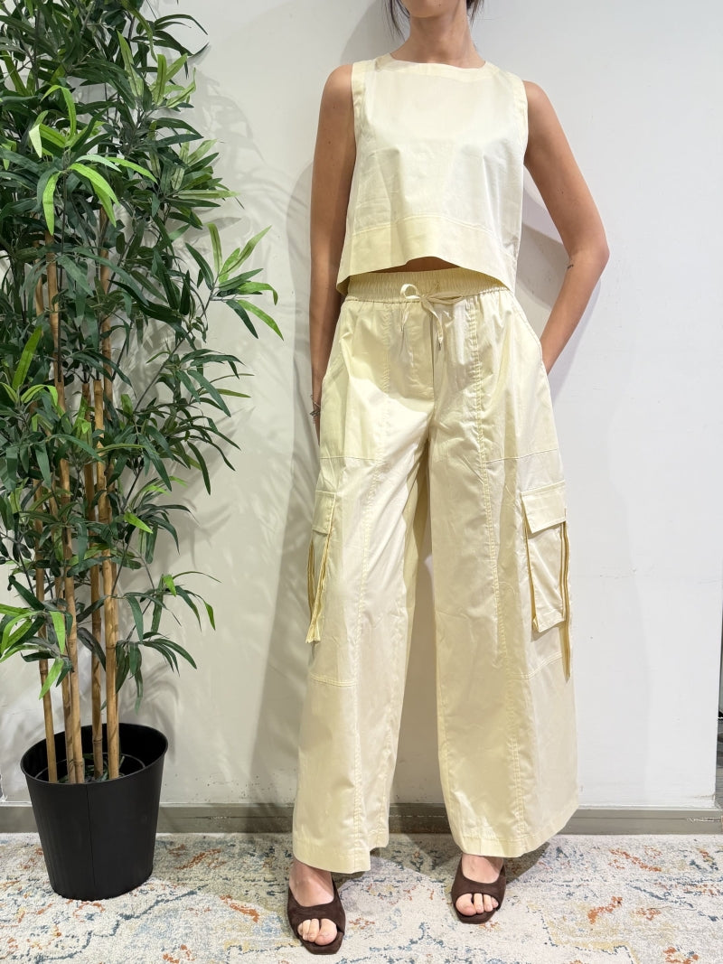 Tensione In - Pantalone cargo con coulisse panna
