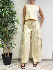 Tensione In - Pantalone cargo con coulisse panna
