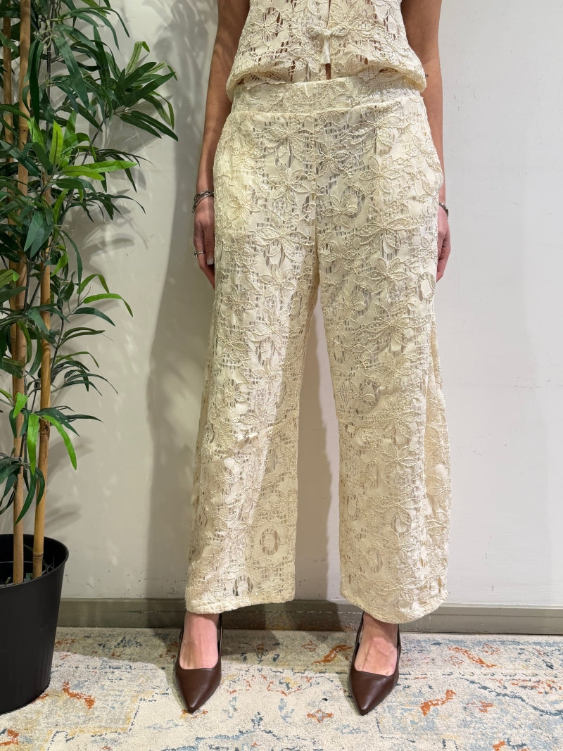 Motel - Pantalone pizzo macramè avorio