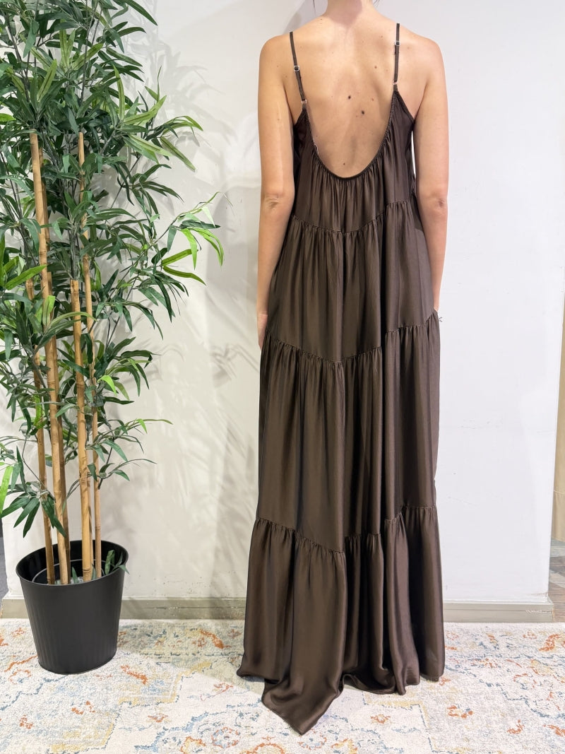 Motel - Vestito in satin con balze moro