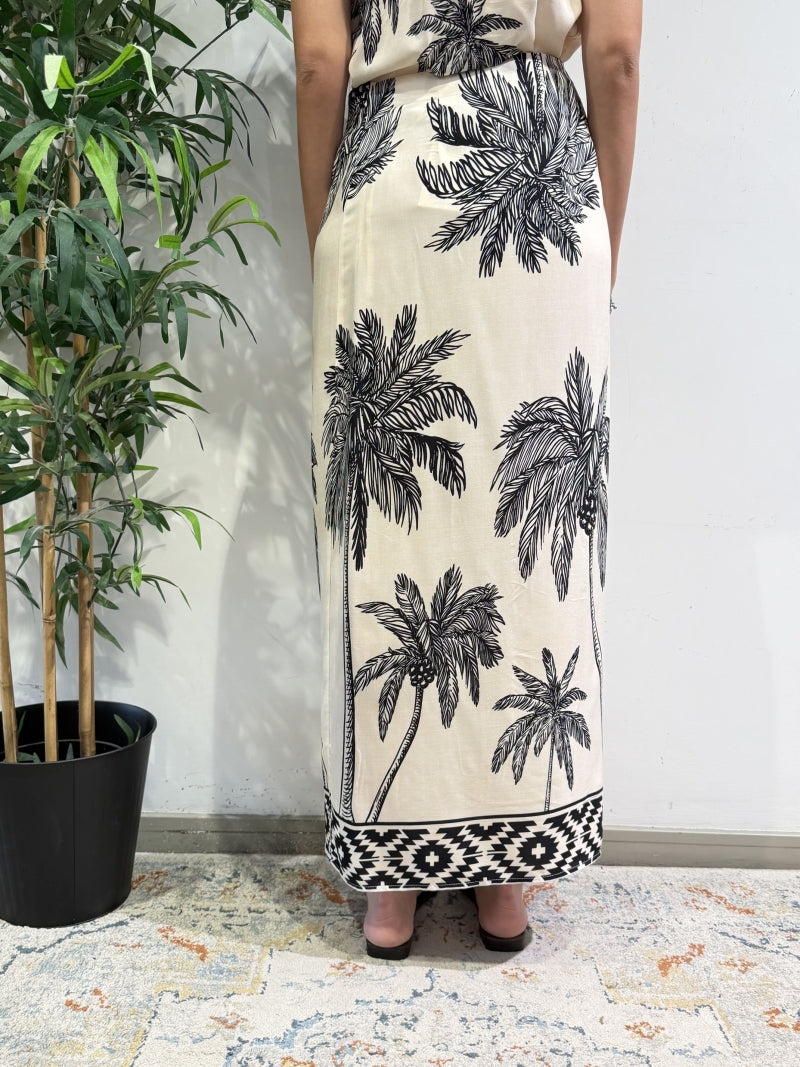 Haveone - Gonna lunga portafoglio palme panna e nera