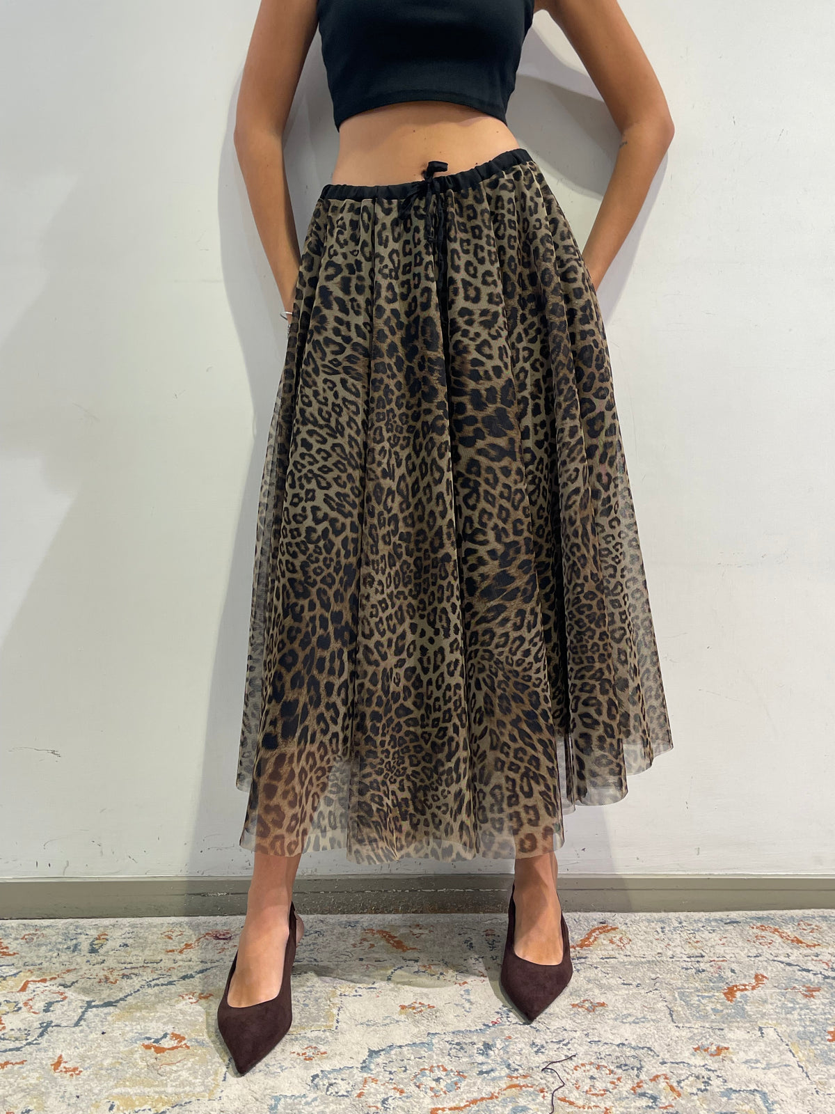 Tensione in - Gonna tulle animalier con coulisse - sand/nero