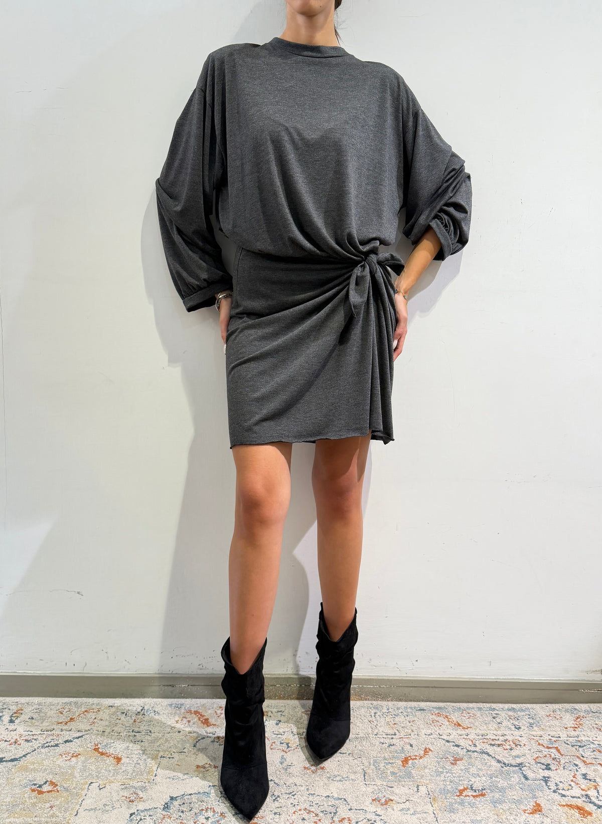 Tensione In - Abito in jersey nodo laterale grigio