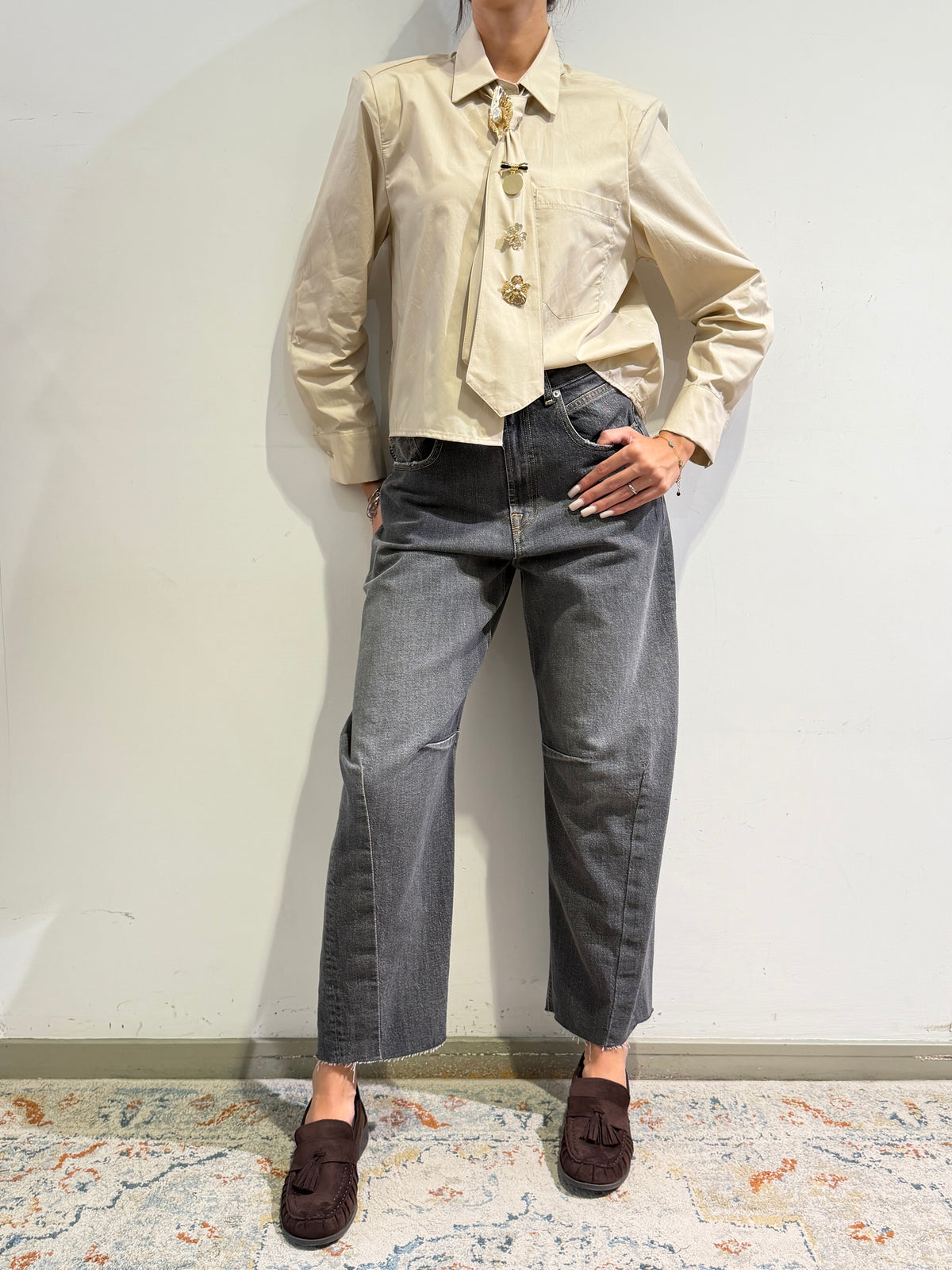 Haveone - Camicia con cravatta beige