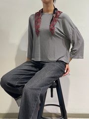 Dixie - T-shirt righe con piccolo foulard - riga nera