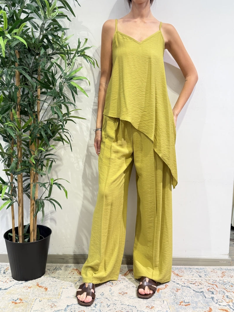 Dixie - Coordinato top asimmetrico e pantalone olio