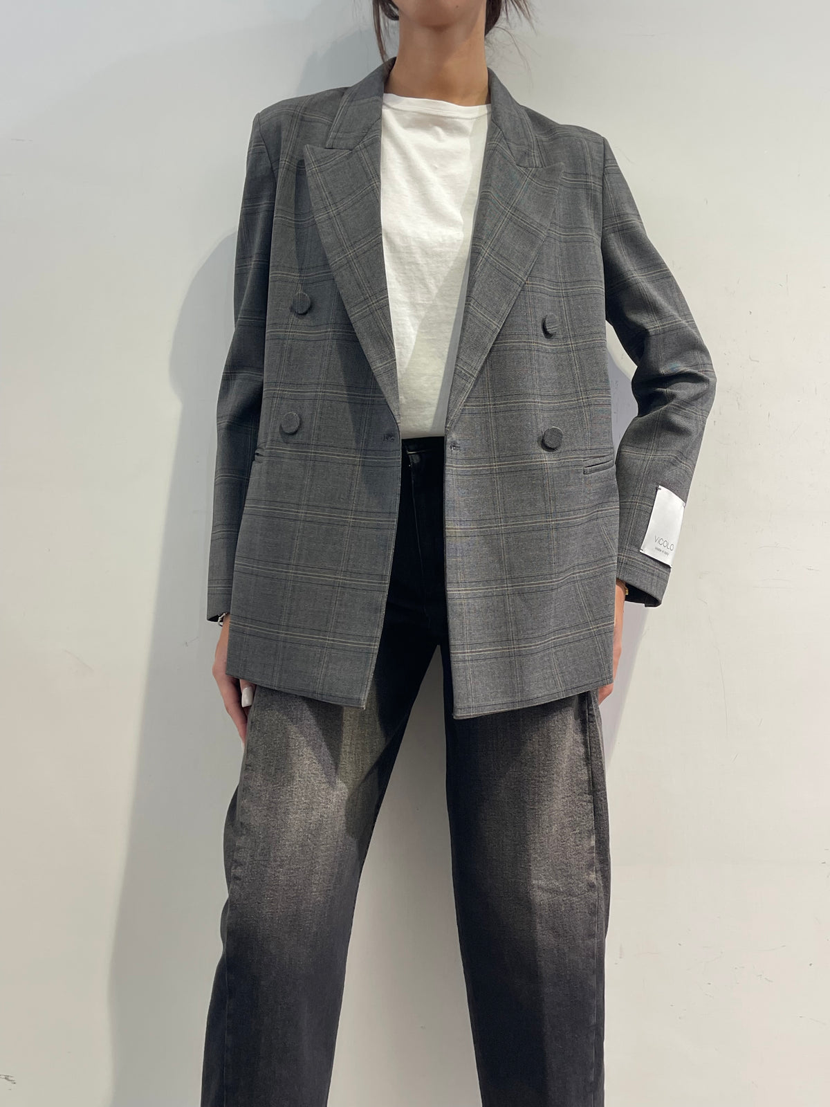 Vicolo - Giacca doppio petto quadri grigio