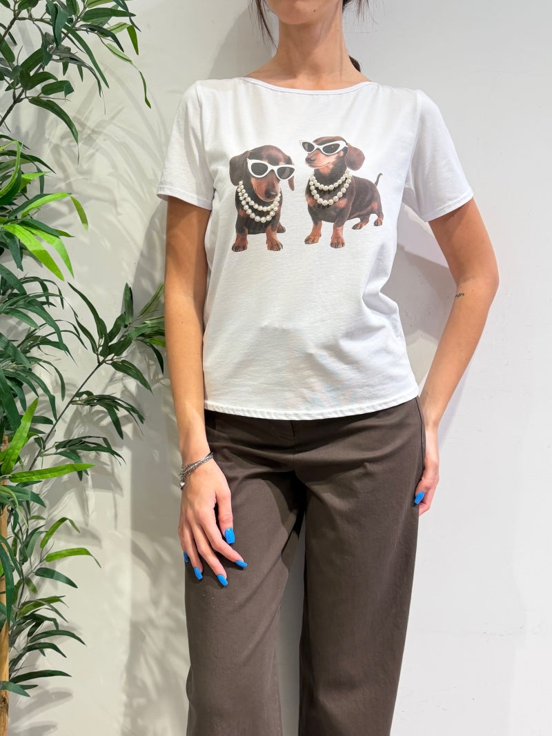 Le Streghe - T-Shirt bassotti e perle bianco