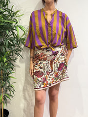 Tensione In - Camicia in mussola righe viola e cuoio
